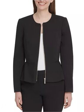 NWT DKNY Black Peplum Zipped Suit Jacket Blazer